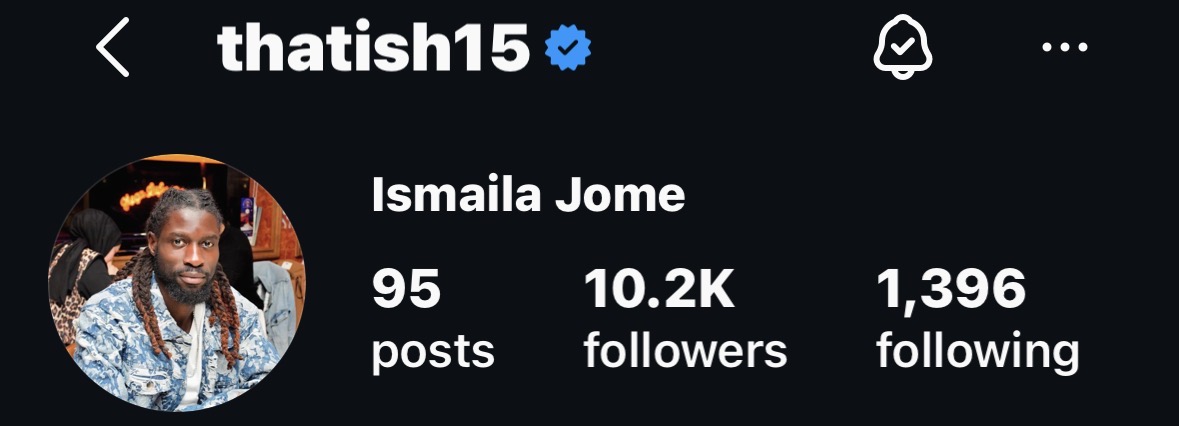 Ismaila Jome Instagram profile screenshot supplied by Soso