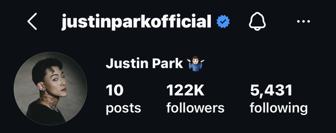 Justin Park Instagram profile screenshot supplied by Soso