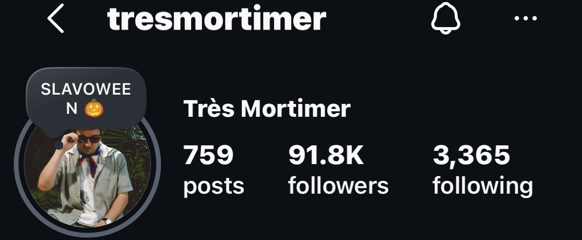 Tres Mortimer Instagram profile screenshot supplied by Soso