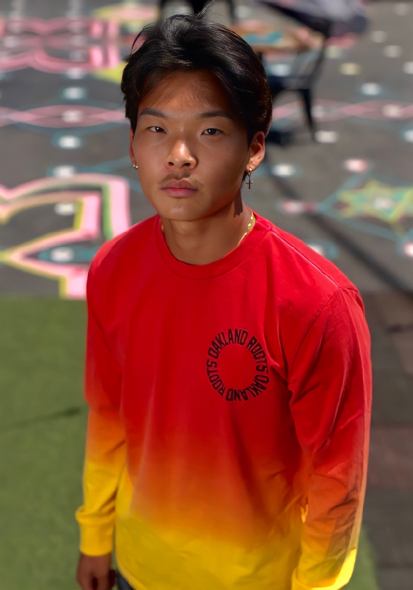 Soso Kim modeling for Oakland Roots SC and Oaklandish